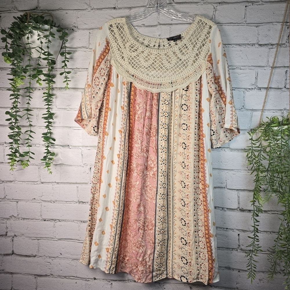 J. GLEE BOHO CROCHETED MULTICOLORED DRESS TUNIC PRIARIE WOMENS  SIZE SMALL